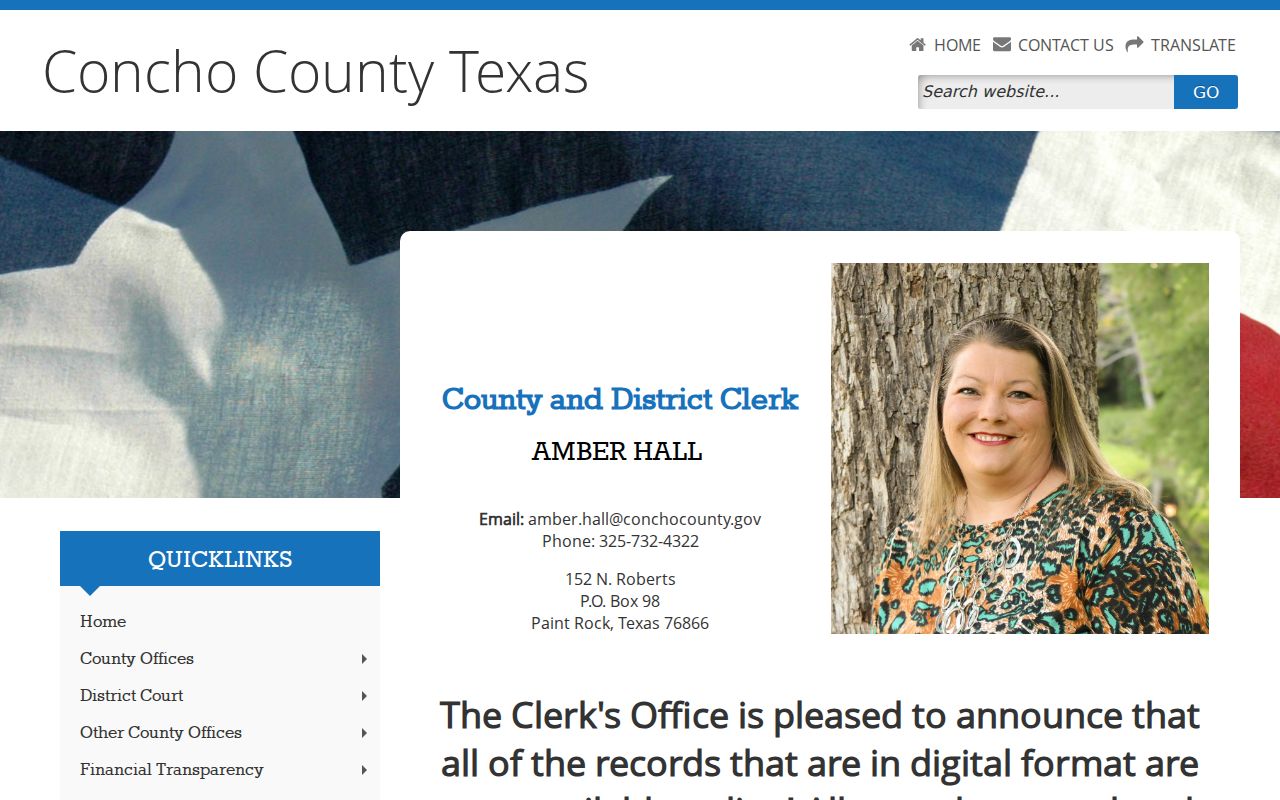 Concho County criminal records County Clerk access information