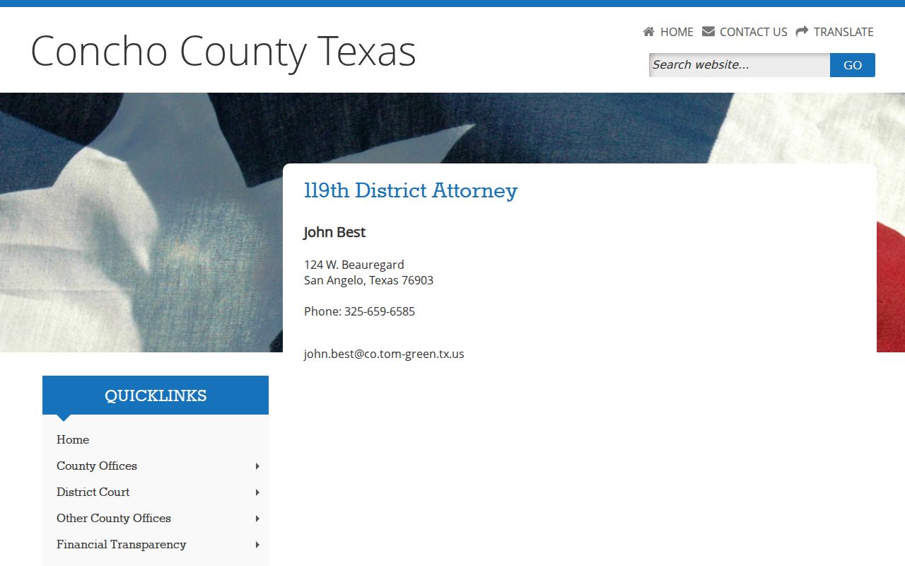 Concho County criminal records District Attorney charging office