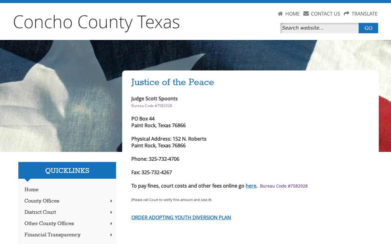 Concho County criminal records Justice Court warrant and citation channel