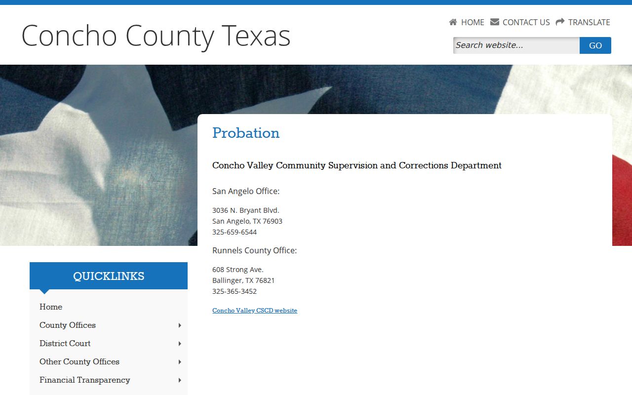Concho County criminal records probation and community supervision office