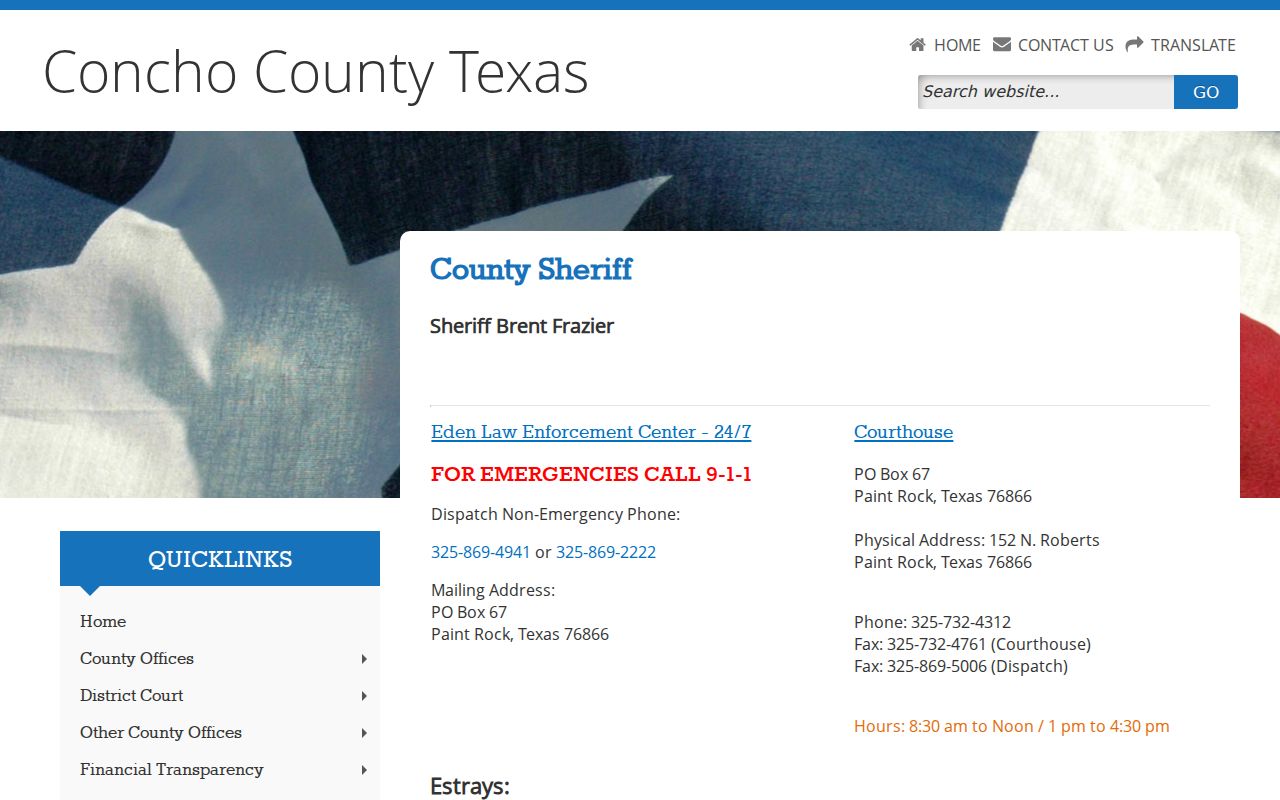 Concho County criminal records sheriff and custody contacts
