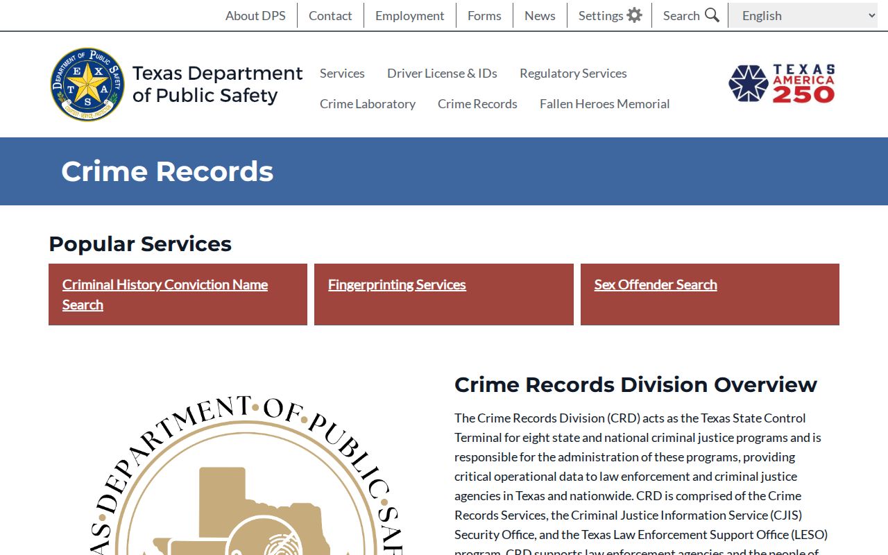 Concho County criminal history Texas DPS Crime Records Division