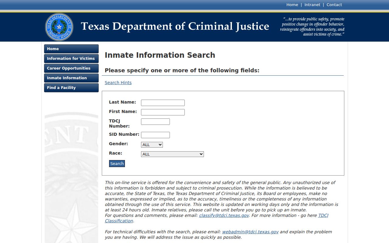 Paint Rock criminal records TDCJ inmate search