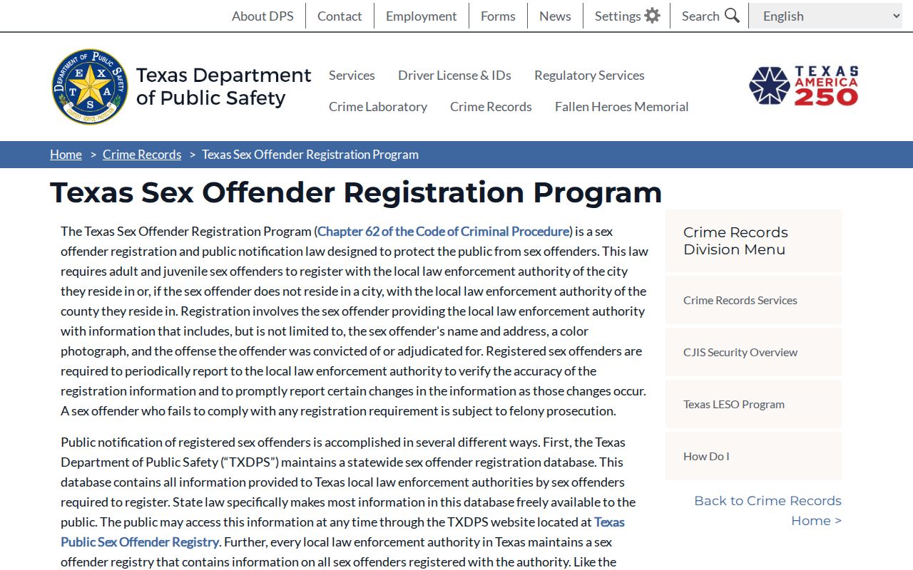 Concho County sex offender check Texas registration overview